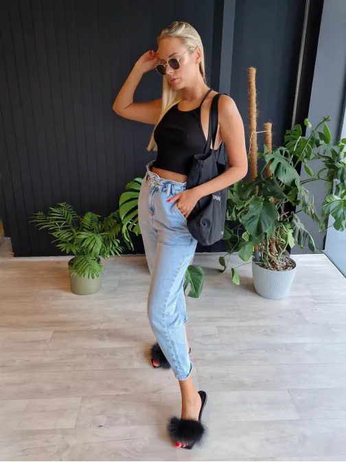 Čierny dámsky pruhovaný crop top
