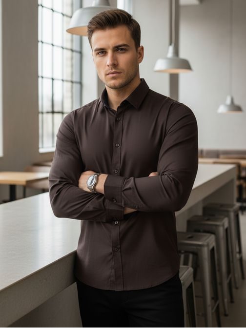 Pánska tmavohnedá elegantná košeľa