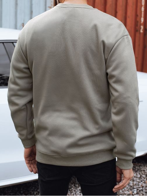 Khaki mikina bez kapucne so štýlovým nápisom