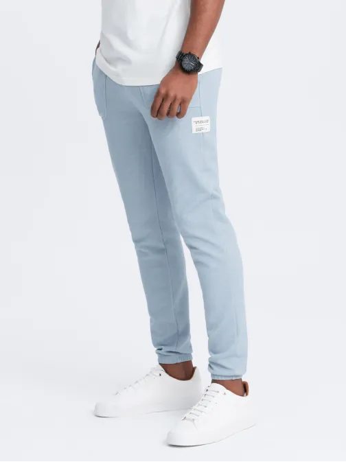 Trendy svetlo modré pletené tepláky V4 PASK-0211