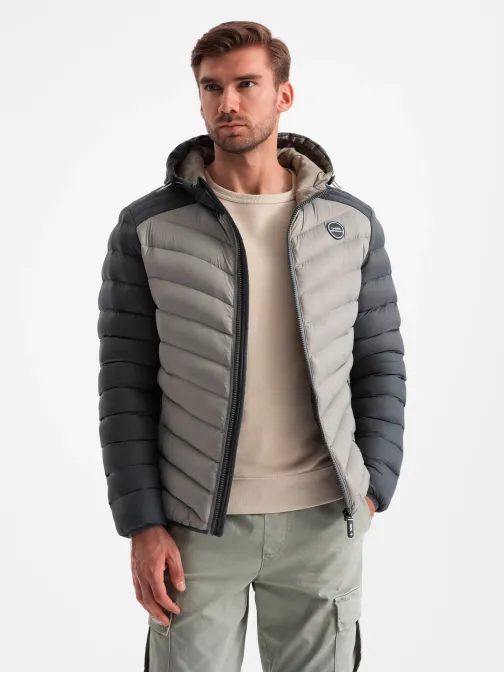 Športová popolavá prešívaná bunda V11 JALP-0185