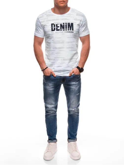 Moderné biele tričko s potlačou a nápisom  S2038