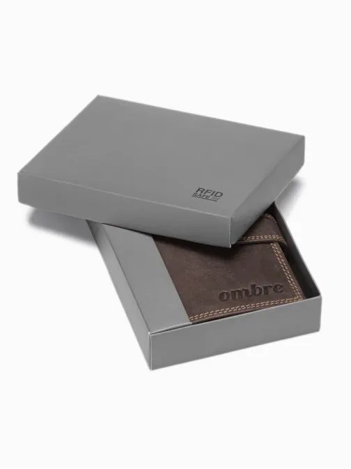 Hnedá vertikálna kožená peňaženka na patentku A091