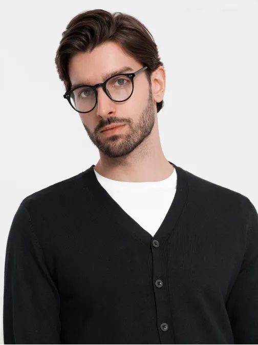 Pánsky čierny kardigán na gombíky V2 SWCD-0126