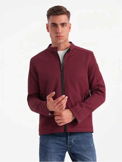 Trendy prechodná vínová motorkárska bunda V2 OM-JANP-0138