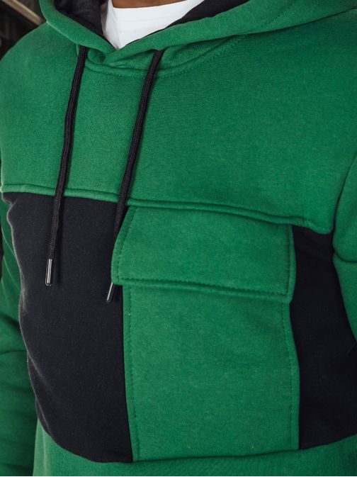 Zaujímavá zelená mikina s vreckom a s kapucňou