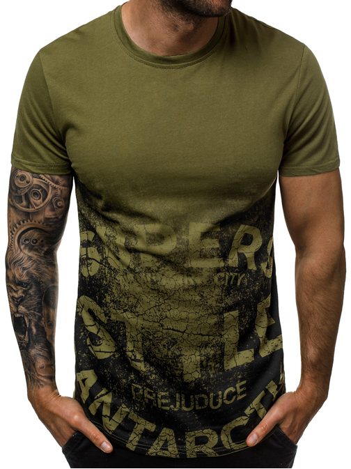 Bavlnené khaki tričko s trendy potlačou  JS/SS100769