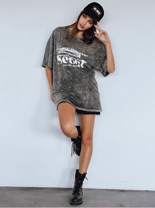 Oversize dámske grafitové tričko s potlačou Mizgas