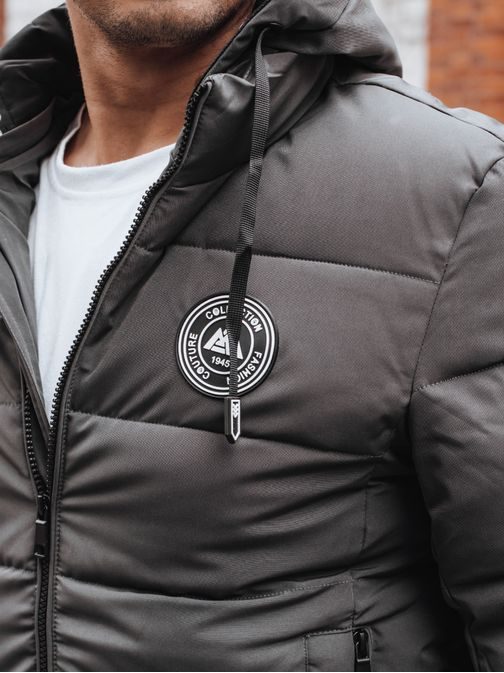 Trendy zimná bunda s kapucňou v šedom prevedení