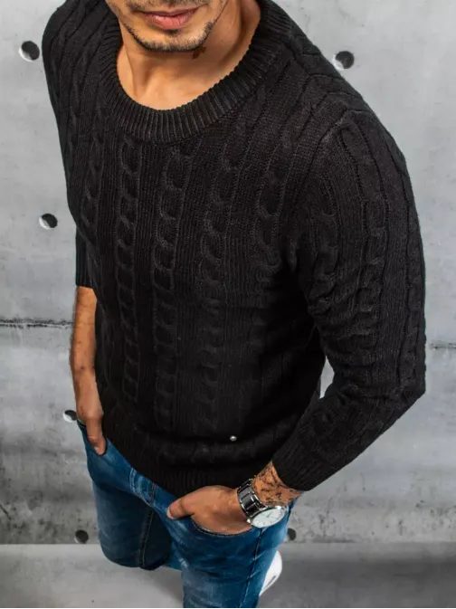Čierny pletený sveter pre mužov