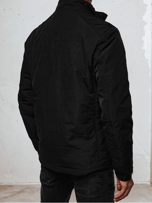 Prechodná čierna bunda bez kapucne s vreckom