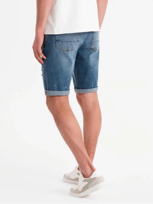 Moderné modré rifľové kraťasy s odreninami V2 SRDS-0186