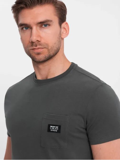Trendy tričko s ozdobným vreckom grafitové V11 TSCT-0109