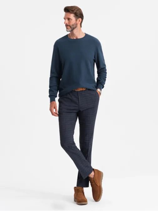 Jedinečný pletený tmavomodrý sveter V2 SWSW-0110