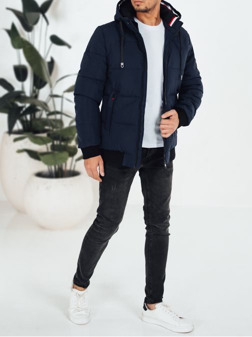 Zimná tmavomodrá pánska bunda s kapucňou