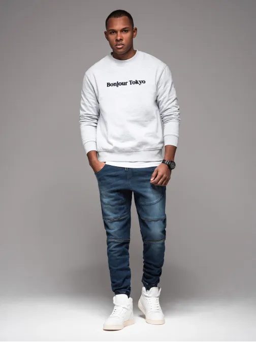 Trendy modré rifľové joggery s ozdobnými prvkami V1 PADJ-0243