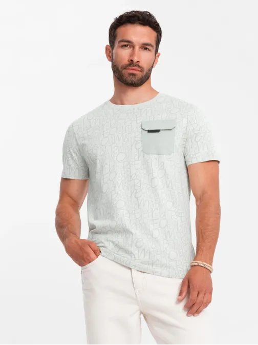 Pánske tričko zelené s ozdobným vreckom a potlačou písmen V4 S2042