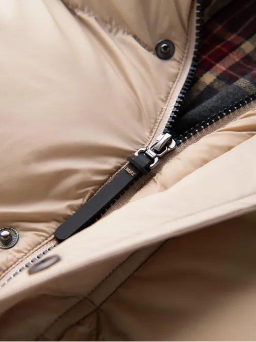 Zimná béžová bunda s károvanou podšívkou V2 JAHP-0205