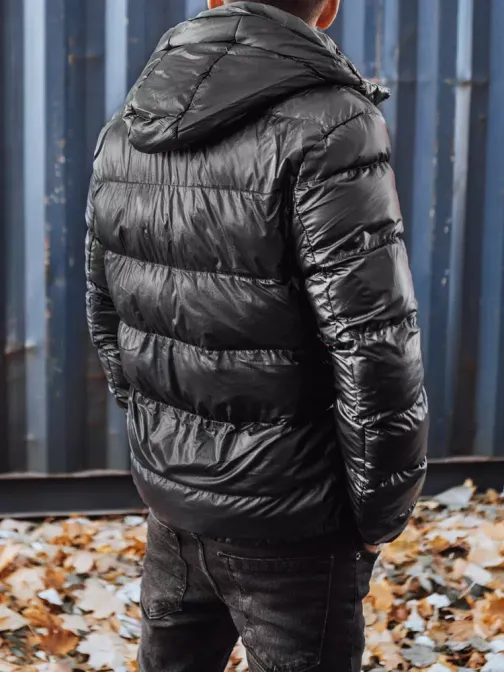 Originálna zimná bunda s kapucňou v čiernej farbe