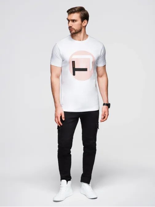 Biele pánske tričko s trendy potlačou V1 TSPT-0245