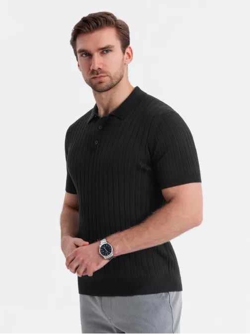 Pánska čierna SLIM FIT pruhovaná polokošeľa V1 POSS-0143