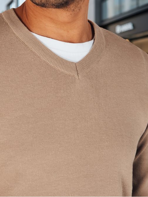 Základný hnedý pánsky sveter s v-výstrihom