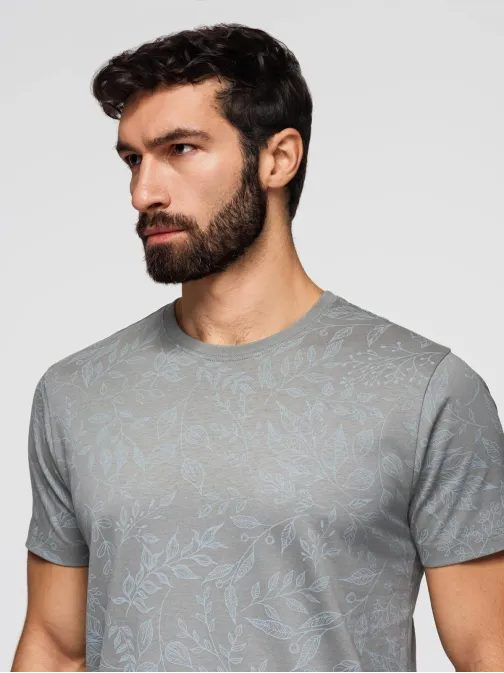 Šedé pánske tričko s kvetinovou potlačou V3 TSPT-0262