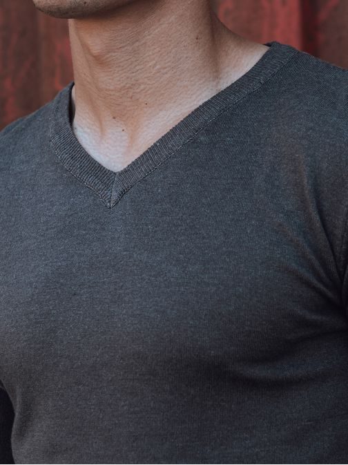 Jednofarebný pánsky sveter grafitový