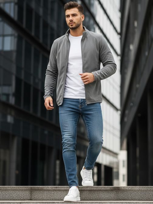 Svetlošedá mikina na zips bez kapucne