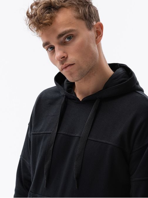 Trendová čierna mikina s kapucňou B1078