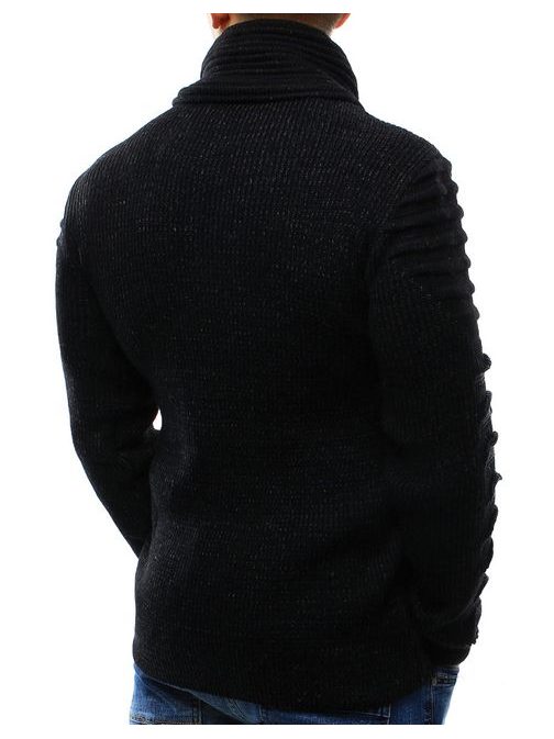 Trendy čierny sveter s netradičným golierom