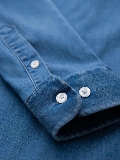 Trendy modrá rifľová košeľa s logom V2 SHDS-0180