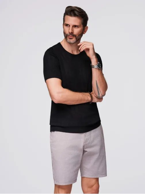 Trendy pánsky čierny sveter s krátkym rukávom V2 TSCT-0251