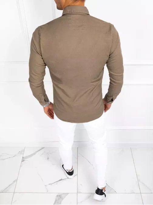 Rifľová bavlnená košeľa v hnedej farbe