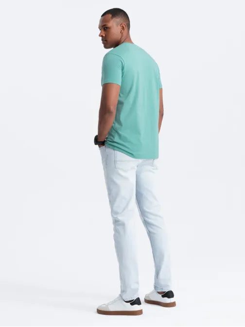 Bavlnené tyrkysové tričko s V-výstrihom V15-TSBS-0145