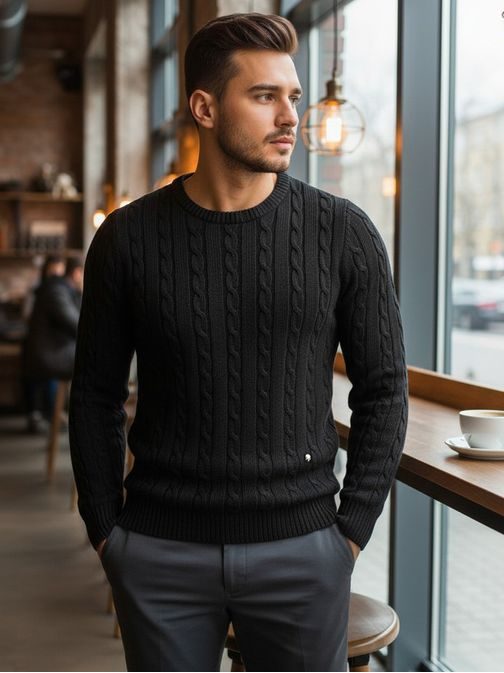 Čierny pletený sveter pre mužov