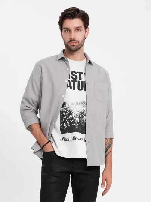 Ležérna šedá košeľa s vreckom V1 SHCS-0148