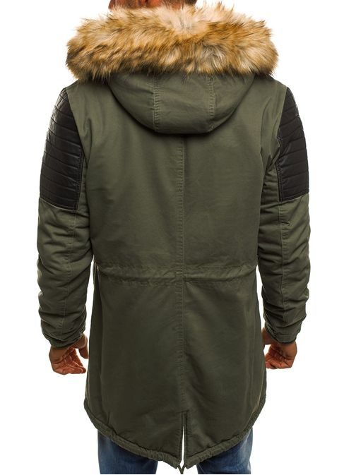 Khaki zimná parka s koženkovými detailmi X-FEEL 88625