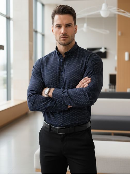 Granátová slim fit pánska košeľa so vzorom