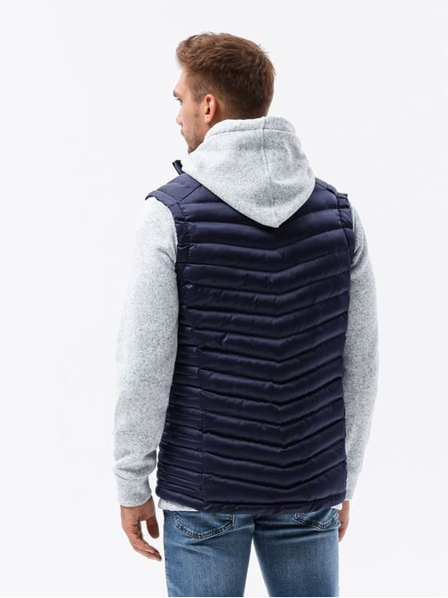Tmavo-modrá prešívaná vesta bez kapucne V54