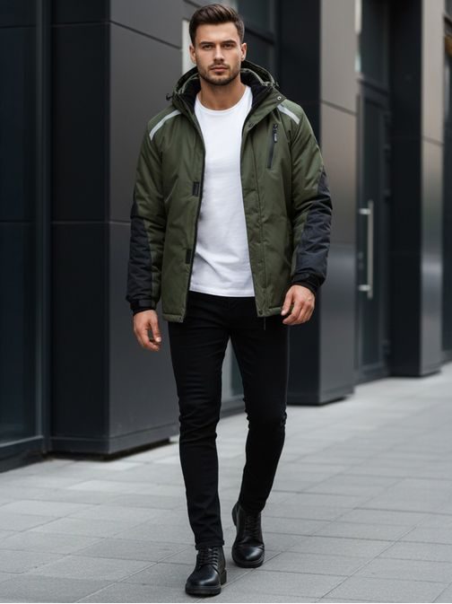 Zimná zelená bunda s reflexnými prvkami