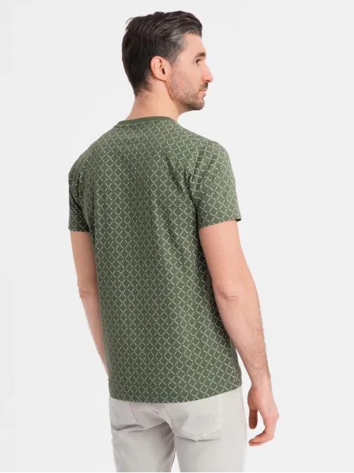 Pánske olivové tričko s trendy potlačou V2 TSFP-0250