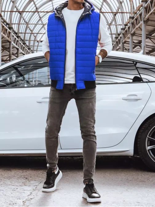 Trendová vesta s kapucňou v nebesky modrej farbe