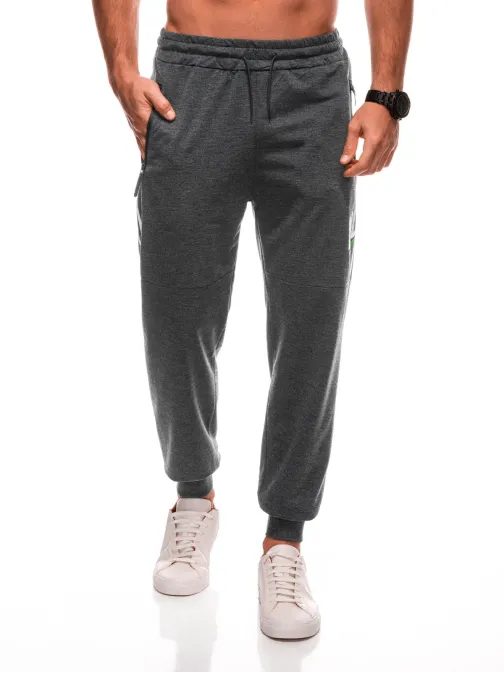 Grafitové športové tepláky s trendy nápisom P1507