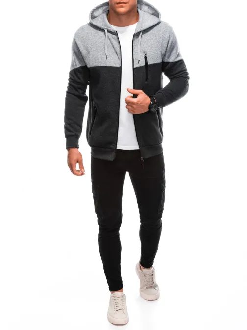 Jedinečná dvojfarebná mikina s kapucňou grafitová/šedá B1612