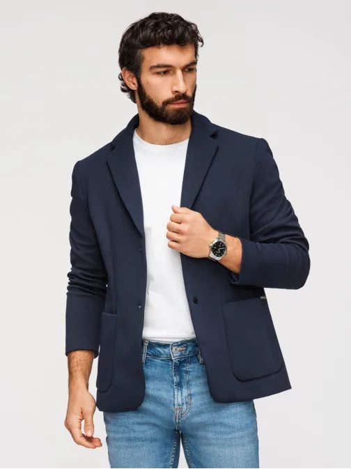 Neobyčajné tmavo modré pánske sako V3 BLZB-0133