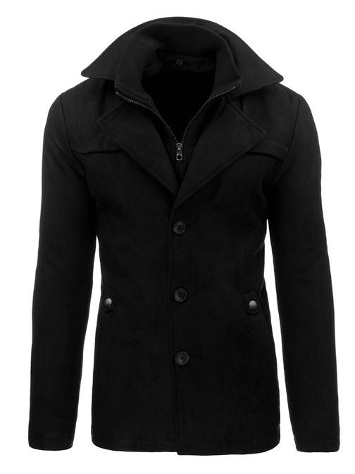 Fantastický čierny jednoradový kabát na zimu 3137