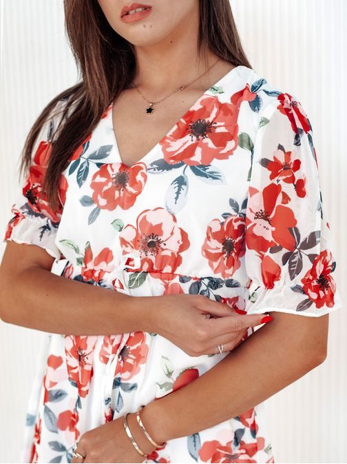 Jedinečné biele šaty s červenými kvetmi Riviera