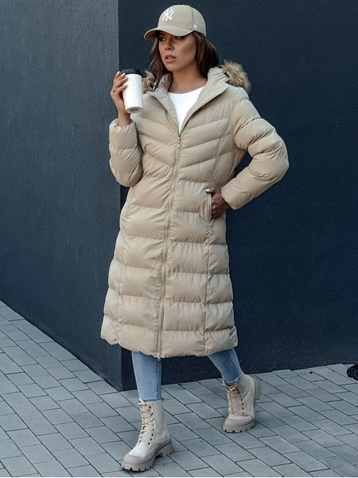 Dámska dlhá zimná béžová bunda Luxwarm