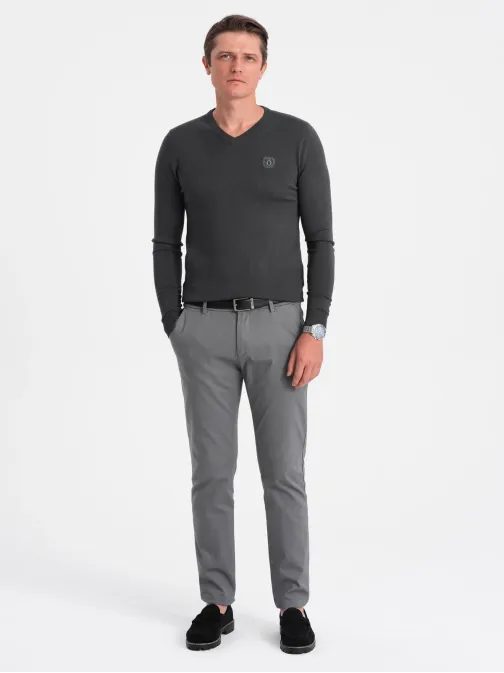 Klasický grafitový sveter s véčkovým výstrihom V17 SWBS-0107